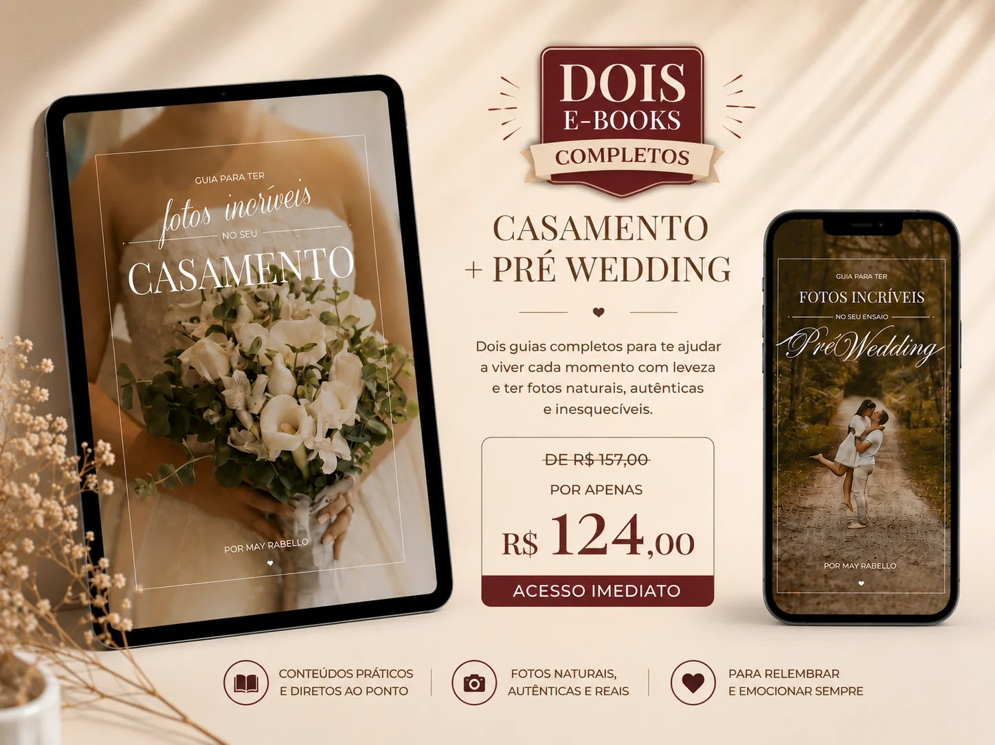 Mockup do e-book de fotografia para casamento e pré-wedding de May Rabello