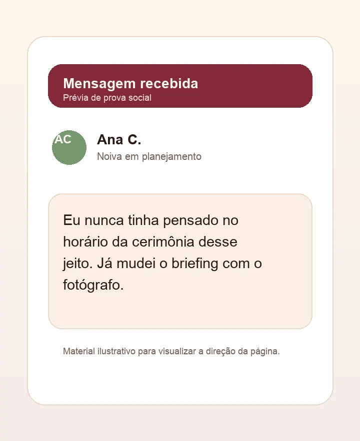 Prévia de depoimento sobre briefing com fotógrafo